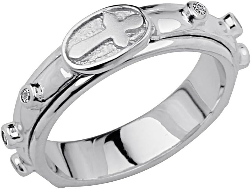 The World Jewelry Center .925 Sterling Silver Rhodium Plated Religious Rosary/Rosario Spinning Prayer Ring