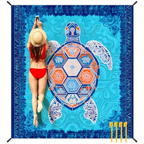 NYZE Beach Blanket Waterproof Sandproof Extra Large Picnic Beach Mat for 1-8 Adults Durable Outdoor Mat with Stakes for Beach Travel Camping Hiking 78X86in