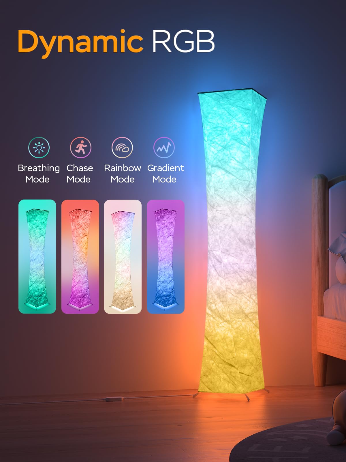 Lampada da Terra LED da Soggiorno Dimmerabile, Piantana Intelligente RGB Moderna, Lampada da Terra con Telecomando, Tessuto, Lampada da Terra Bianca per la Camera da letto, Sala Giochi, 156cm
