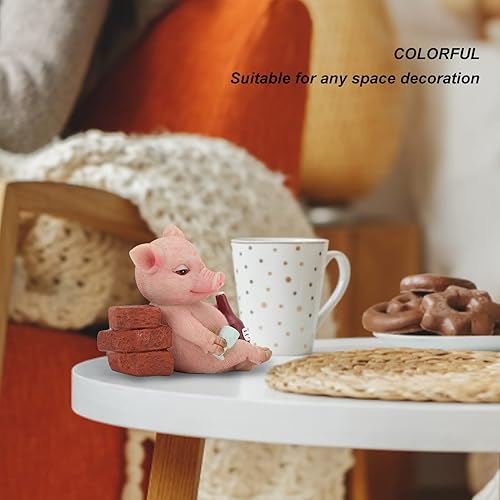 Miniatura 6 de Estatua de cerdo dinking, cerdo triste pintado a mano con ojos rojos, estilo retro, figura de animal vívido decoración para escritorio, hogar,