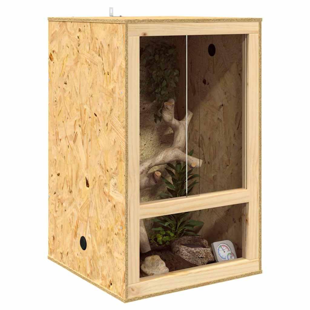 Terrarium 50 x 50 x 80 cm aus OSB und Glas, Reptilienterrarium mit Schiebetür und Seitenbelüftung für Reptilien, Amphibien und Nagetiere, Braun
