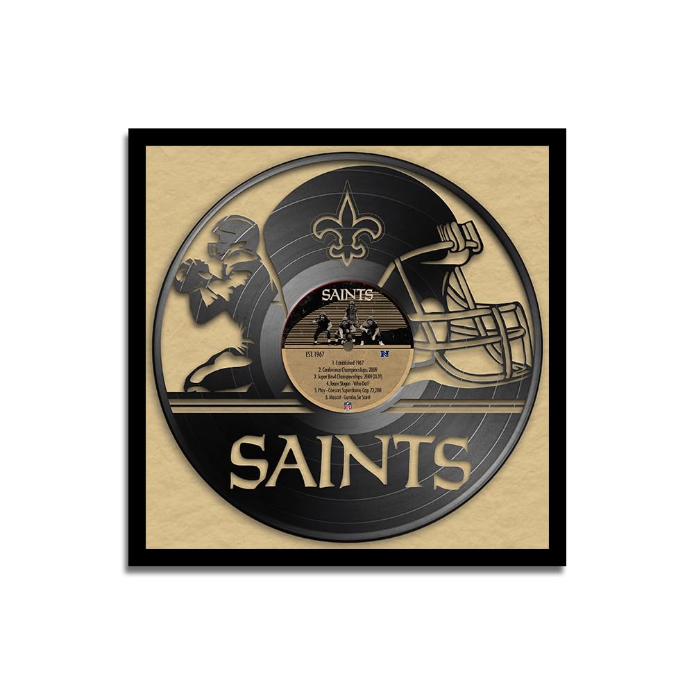 Sporticulture Football Wall Art Framed Vinyl Record Decor Print - 13X13 NFL Football Posters For Boys Bedroom & Decorations for Man Cave - New Orleans