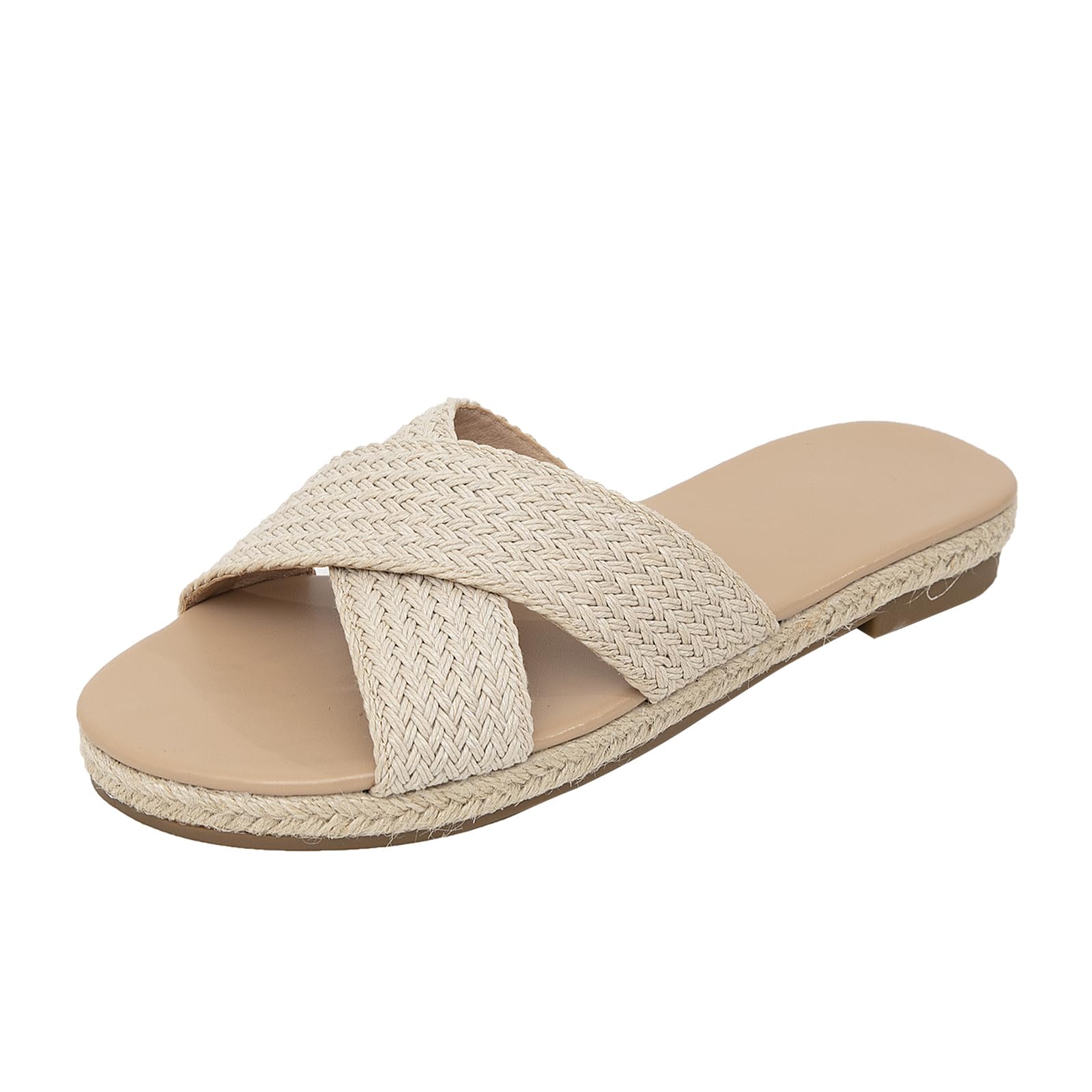 getmorebeauty Women's Slide Sandals Espadrilles Braided Crossover Band Open Toe Slip On Dress Flats Shoes Summer