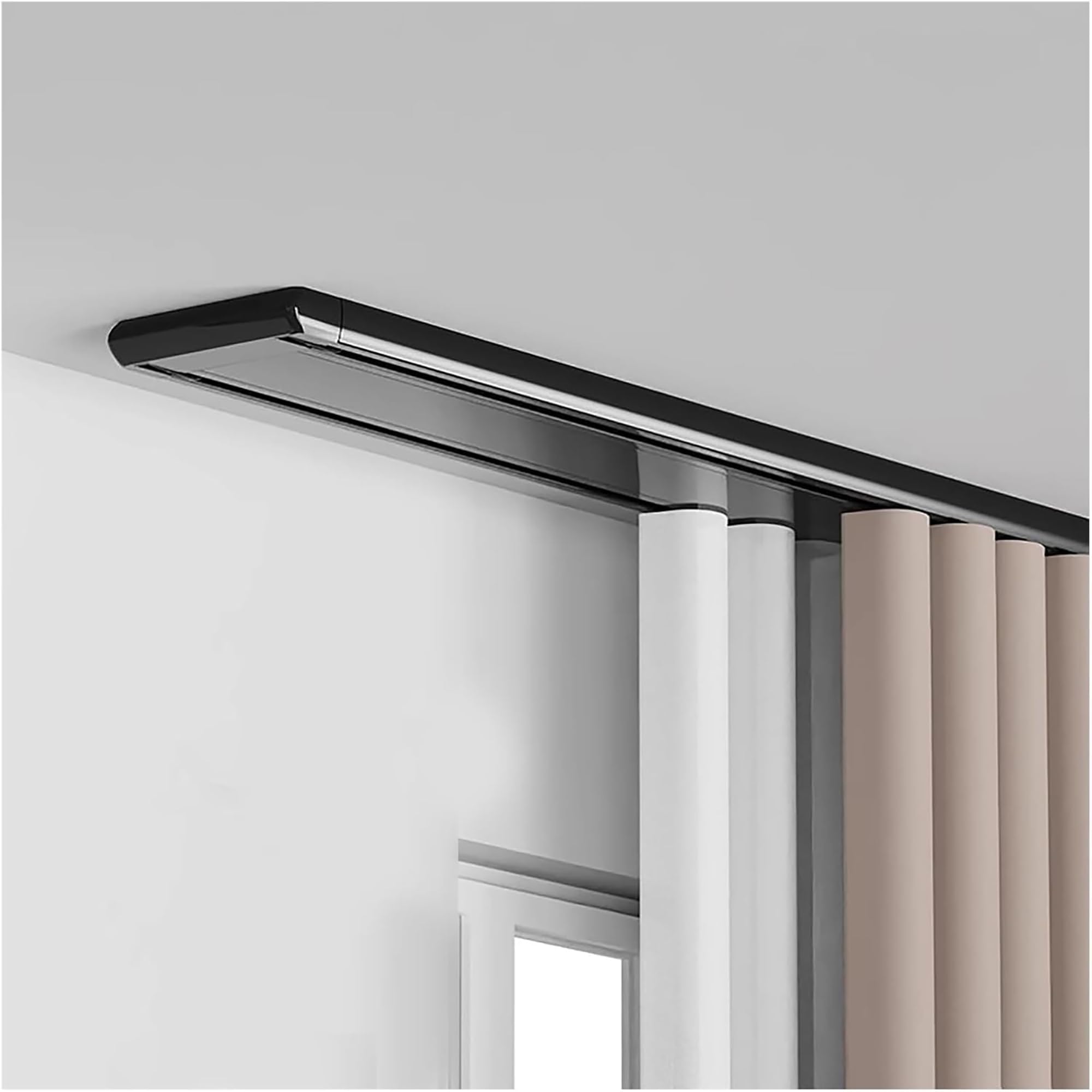 Curtain Rail Set, Complete Set with 2 Rails, Including Fixing Materials, Suitable for Bedrooms, Living Rooms And Any Place Where Curtains Are Needed.,Black,L 16ft/4.9m