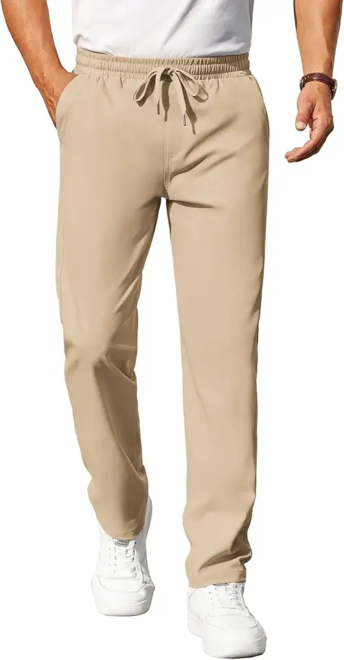 COOFANDY Mens Casual Pants Elastic Waist Chino Pants Lightweight Drawstring Pants with Pockets