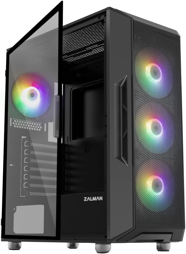i3 NEO ATX Mid Tower PC Case, 4 x Fixed RGB Fans Pre-Installed for High Performance Airflow, Swing Door Tempered Glass Side Panel, Support 360mm Radiator, Black