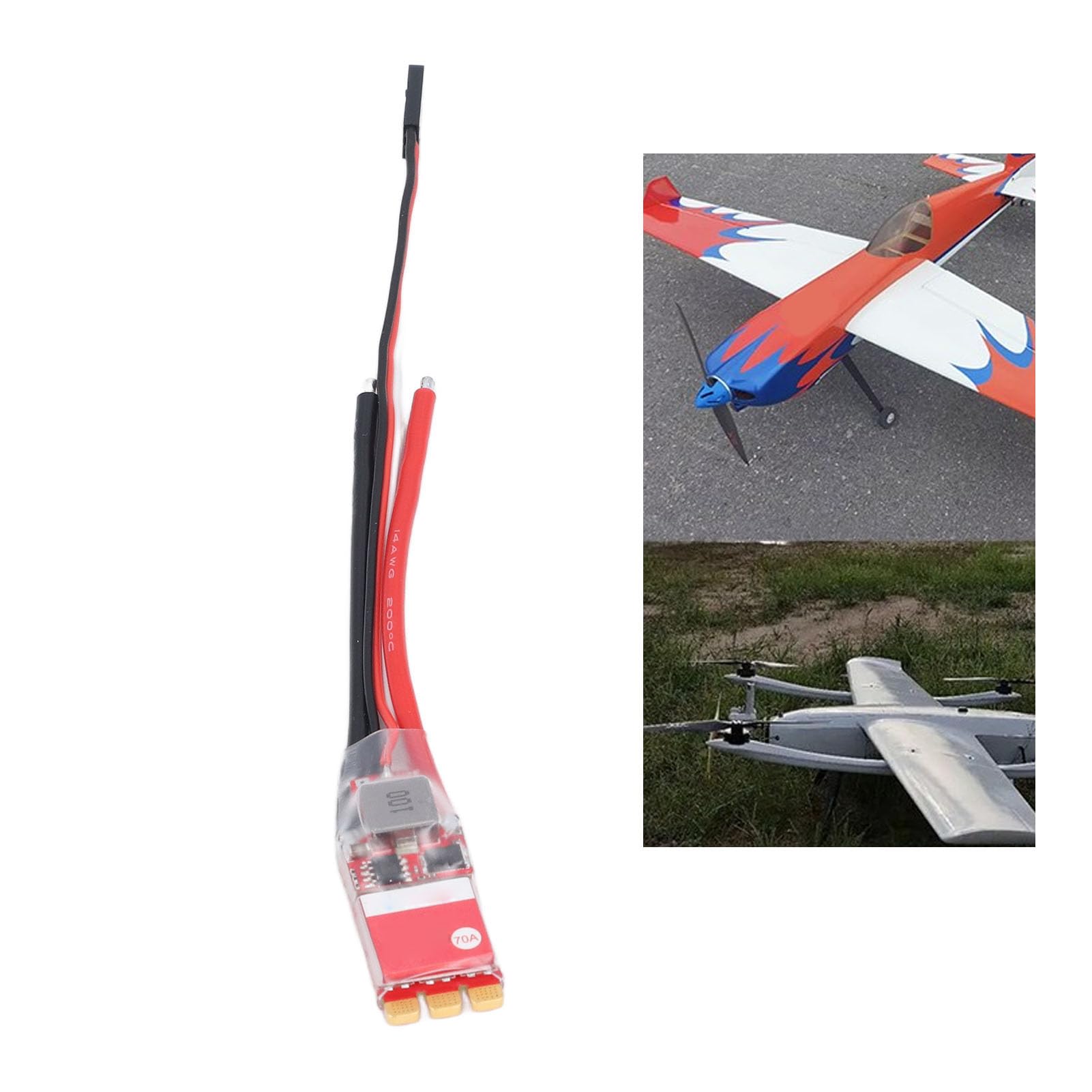 Cocoarm Bezszczotkowy ESC, 70A Bezszczotkowy Silnik ESC 2 do 6S z STM32G071 128KHz PWM, Regulowany 5V do 12V BEC, BLHeli 32 Puszczania Samolotów RC Car Boat Drone