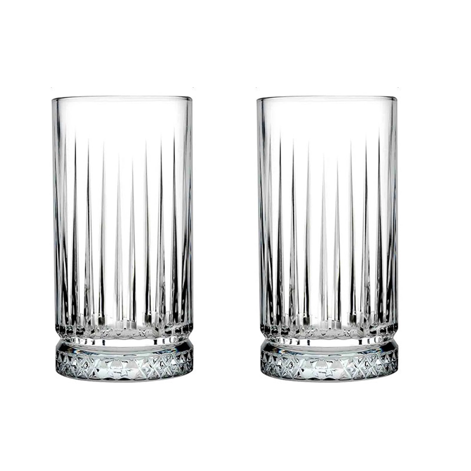 Tazweeq Vintage Vertical Striped Drinking Glasses, 4 Pcs Tall Drinking Glasses, Premium Collins Tumblers, Elegant Highball Glassware for Water, Ice Coffee, Cocktail, Cold Beverage