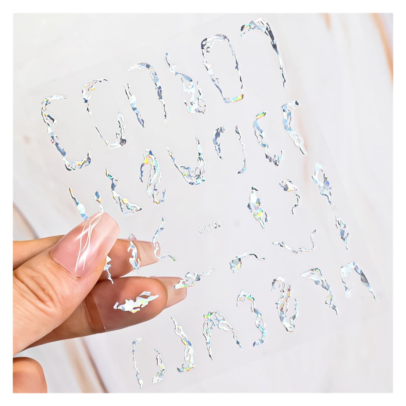 10 Pcs Silver Holographic Lines Nail Stickers Hot Stamping Golden French Star Decals Adhesive Irregular Manicure(NLS241-08-7)