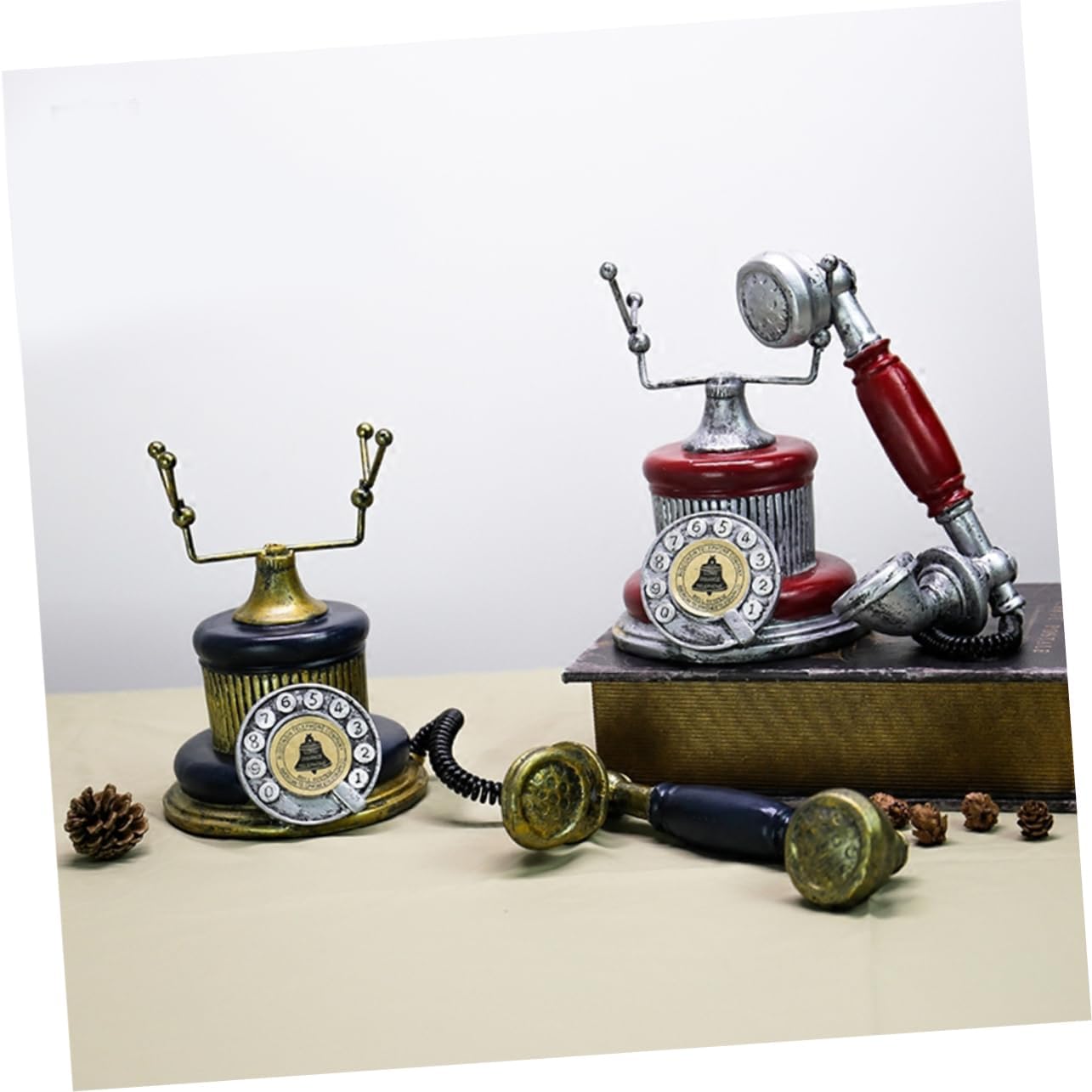 NOLITOY Vintage Telephone Creative Tabletop Adornment Resin Craft Retro Decorative Phone Home Decor Ornament