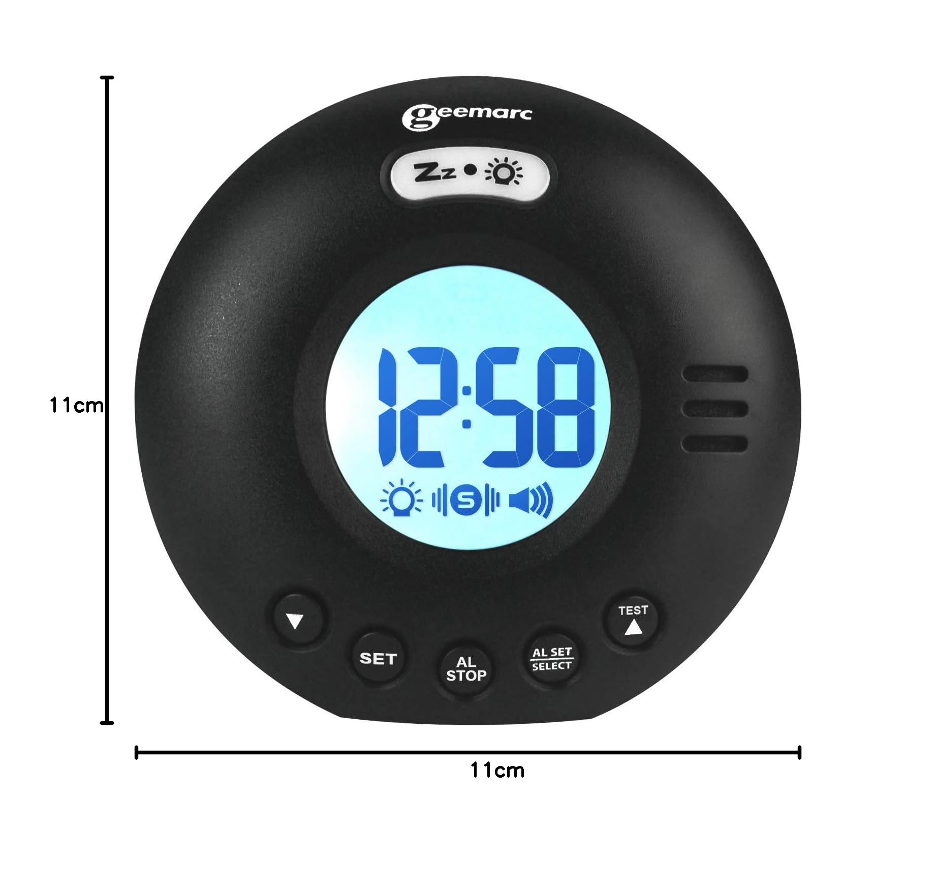 Geemarc WAKE 'N' SHAKE Voyager - Réveil de Voyage avec Alarme Puissante de 75dB, Flash Lumineux et Vibreur Intégré pour Personnes au Sommeil Profond - Fonctionne sur Piles - Blanc