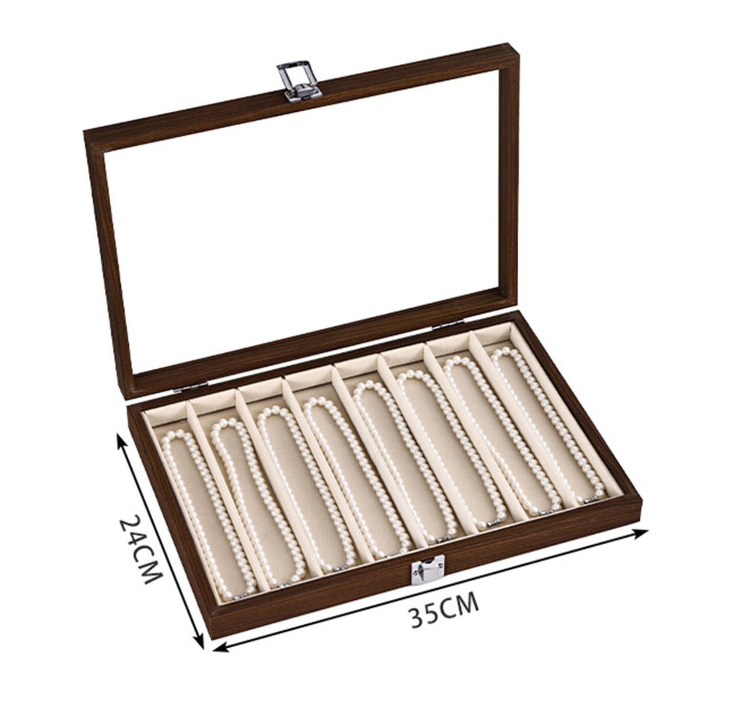 Scatola porta collane coperchio vetro, vassoio espositivo in legno gioielli | Vetrina vintage in legno, portaoggetti per donne e ragazze
