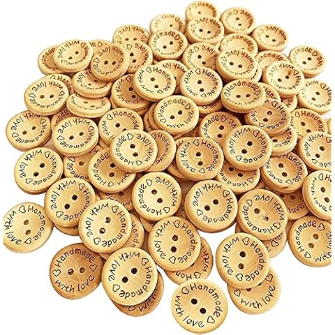 100PCS Wood Buttons for Sewing and Crafting Handmade with Love Wooden Button Cover