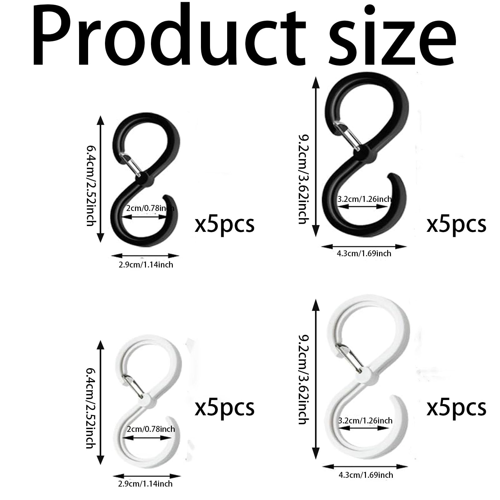 20 pezzi Ganci a forma di S con chiusura di sicurezza antiscivolo. Ganci a S in plastica per appendere oggetti,adatti per armadi,cucine,bagni,camere da letto,uffici e giardini (nero/bianco)