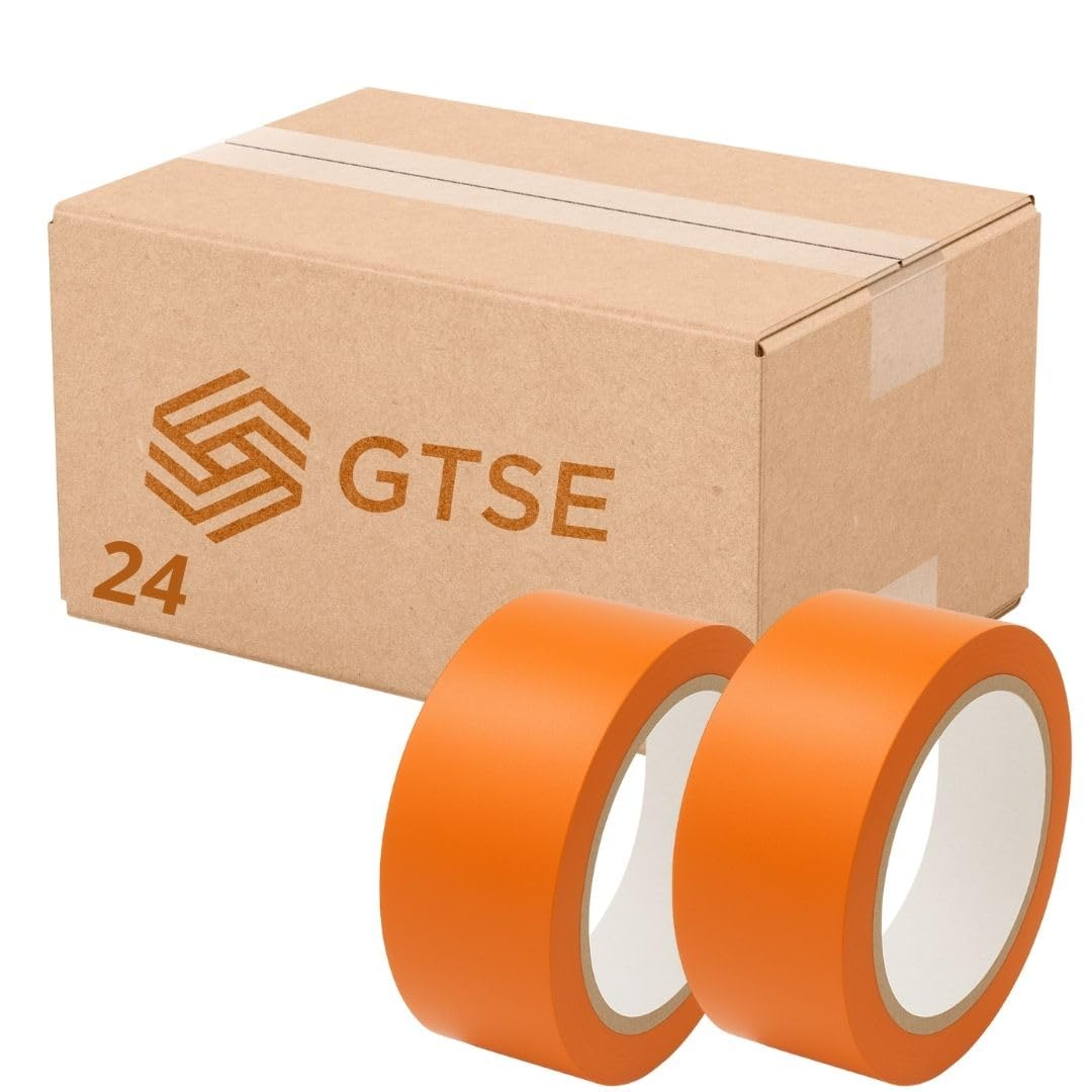 GTSE 50mm x 33m, Orange, PVC Vinyl Floor Tape, 24 Rolls, Safety Marking Tape, 0.15mm Thick, Suitable for Dance Floors, Gyms, Warehouse, Sports Industry