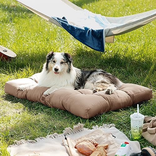BEDSURE Hundekissen kleine Hunde waschbar - 76x50cm Hundebett wasserdicht M für kleine, mittelgroße Hunde gepolstert Hundematte Warmes Taupe in 10cm Höhe