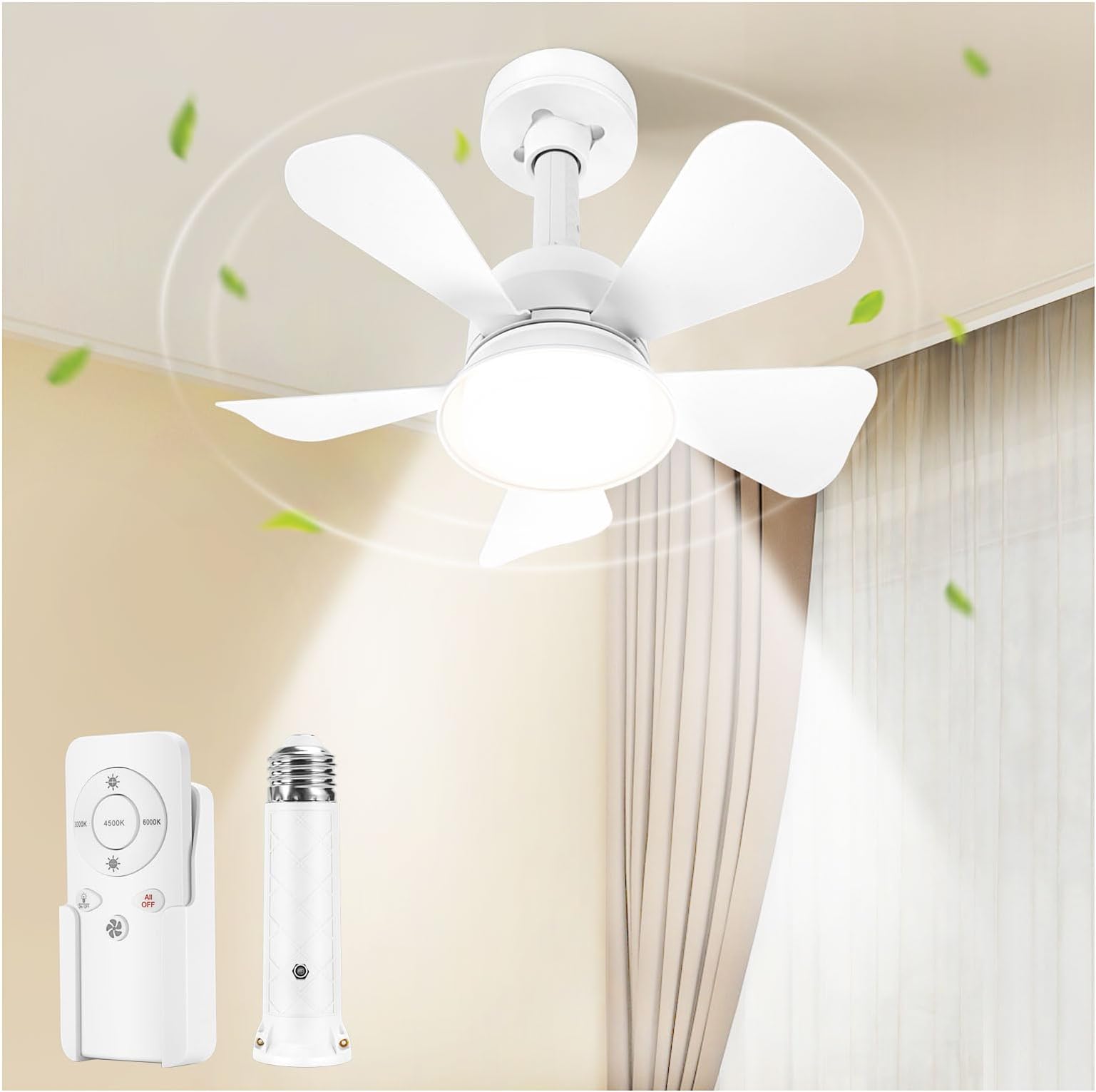 Ceiling Fans with Lights and Remote, Quiet Ceiling Fans with 5 Blades, 3 Color LED Dimmable, Low Profile Ceiling Fan with Light for Bedroom, Garage, Kitchen, Living Room, Patio