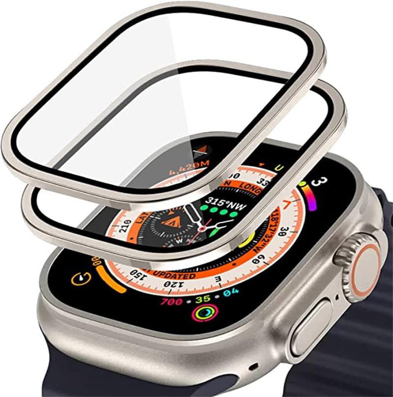 Custodia in lega di alluminio in vetro temperato per Apple Watch Ultra 2 49mm Protezione schermo antigraffio per iWatch Ultra 49mm Pellicola protettiva