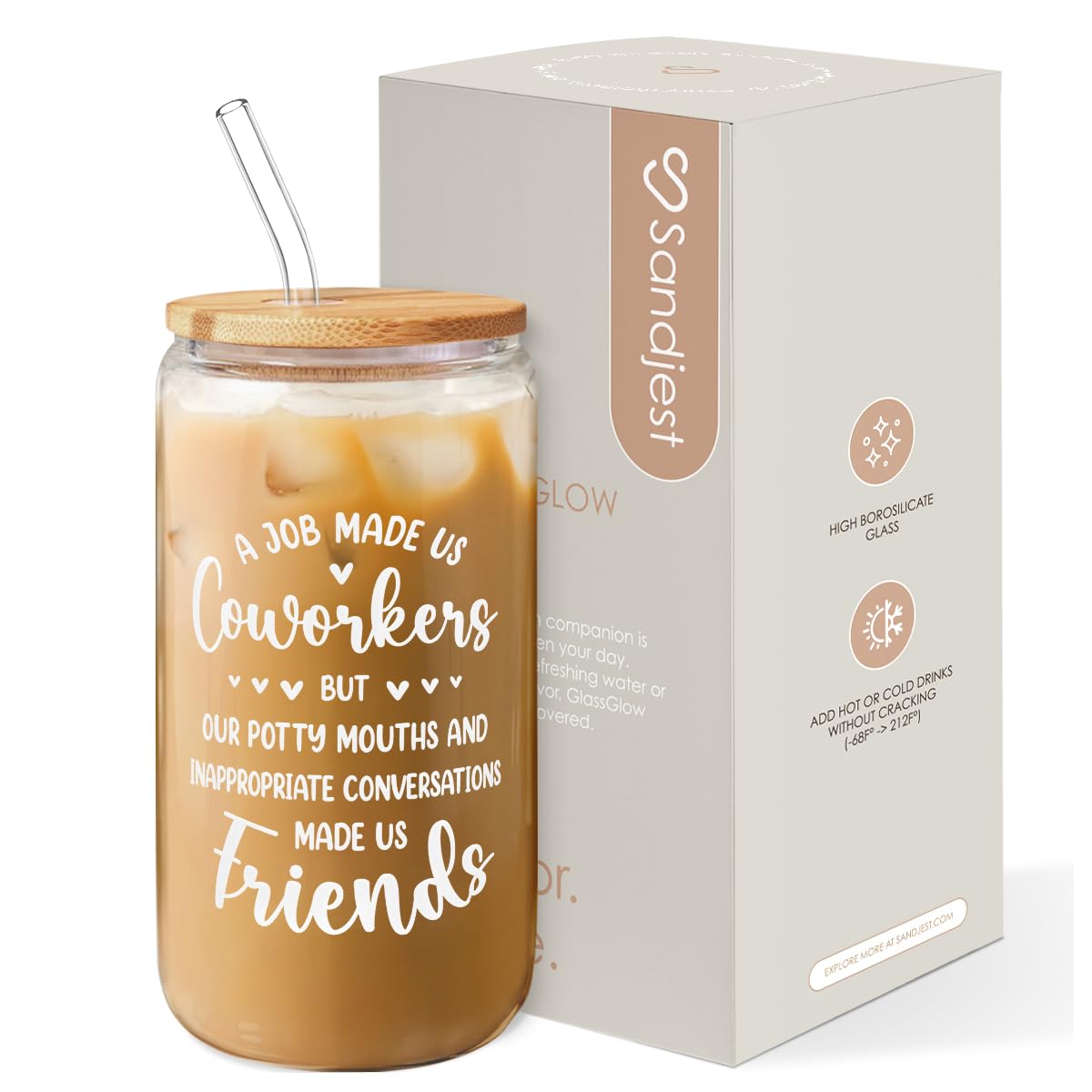 Coworker Gift for Women - 16oz Can Glass Coffee Cup - Funny Work Bestie Gift - Farewell Going Away Present for Female Colleagues and Friends