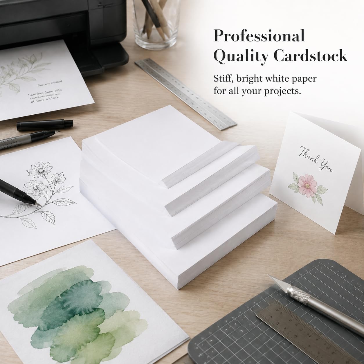 Cartulina Blanca, Cardstock Liso, 8K, 50 hojas, 215g
