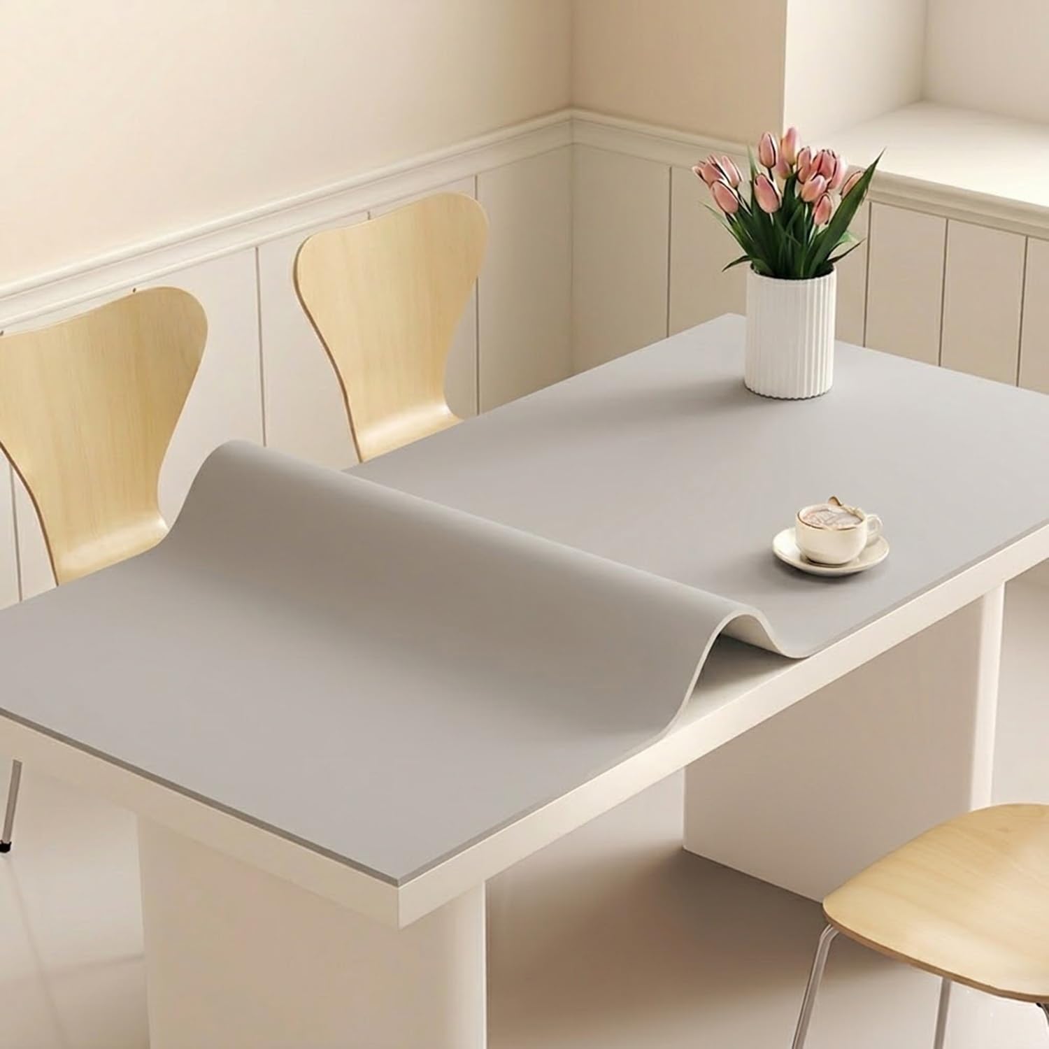 Thick Silicone Table Protector Waterproof Wipe Clean Desk Mat Heat Resistant Kitchen Worktop Cover Non Slip Pad For Dining Crafts Customisable Size(Grey,60x80cm)