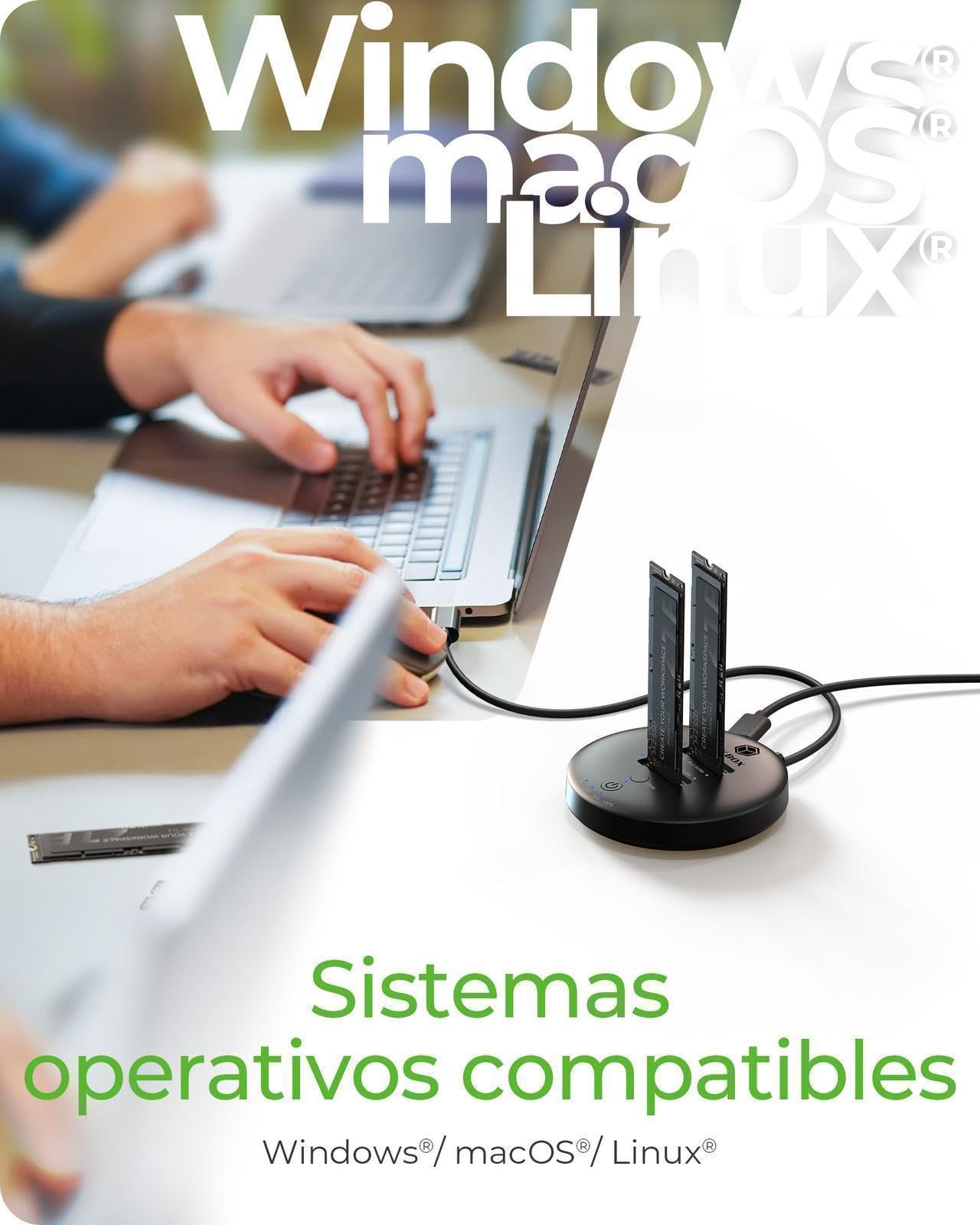 Icy Box M.2 NVMe - Estación de Acoplamiento y clonación SSD USB-C 3.1 Gen 2, hasta 10 Gbps, Doble bahía, clonación autosuficiente sin PC, para SSD de 22 x 30/42/60/80/110 mm, IB-1612MCL-C31