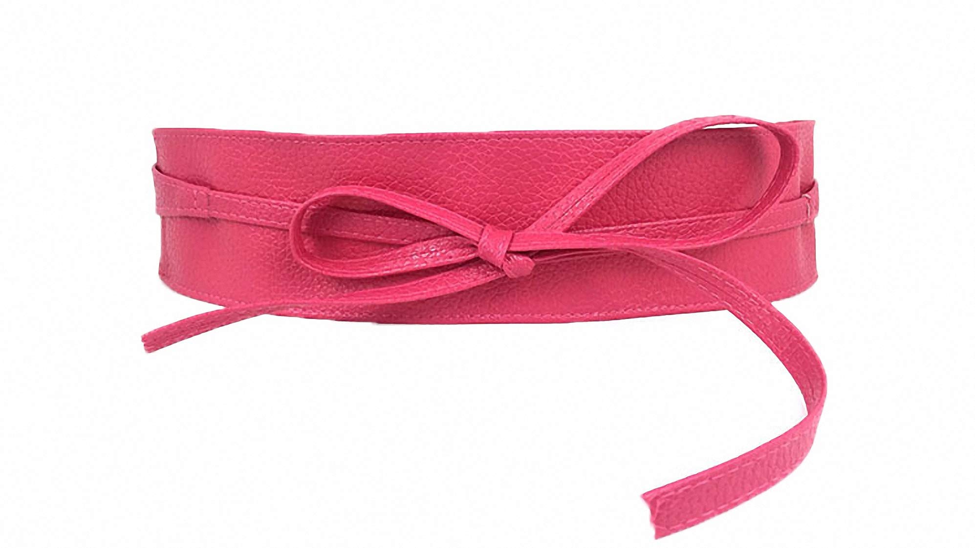Ulalaza Women's Rose Red Waist Belts Soft Pu Leather Cinch Belt Self Tie Wrap Around Obi Waist Band Boho Belt Wide Waistband