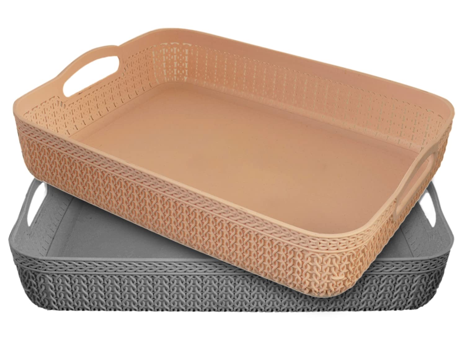 Kuber Industries Q-3 Designer Plastic Storage Basket For Store Fruits, Vegetables, Magazines, Cosmetics, Stationary Pack of 2 (Coffee & Grey)-50KM01504