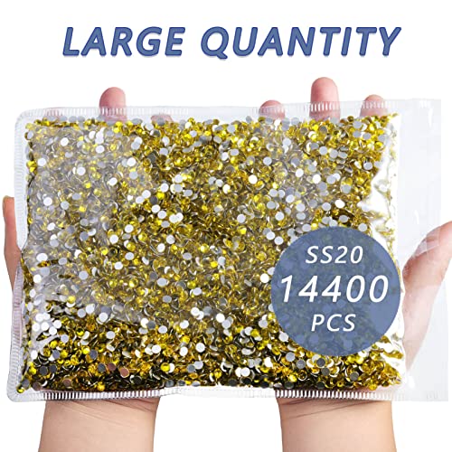 Image of Beadsland Flat Back Crystal Rhinestones Bulk, Lemon Yellow, SS20, 14400pcs | Flatback Glass Gems for Nails Crafts Clothes DIY Decoration, Glue Fix, 4.6-4.8mm,Citrine