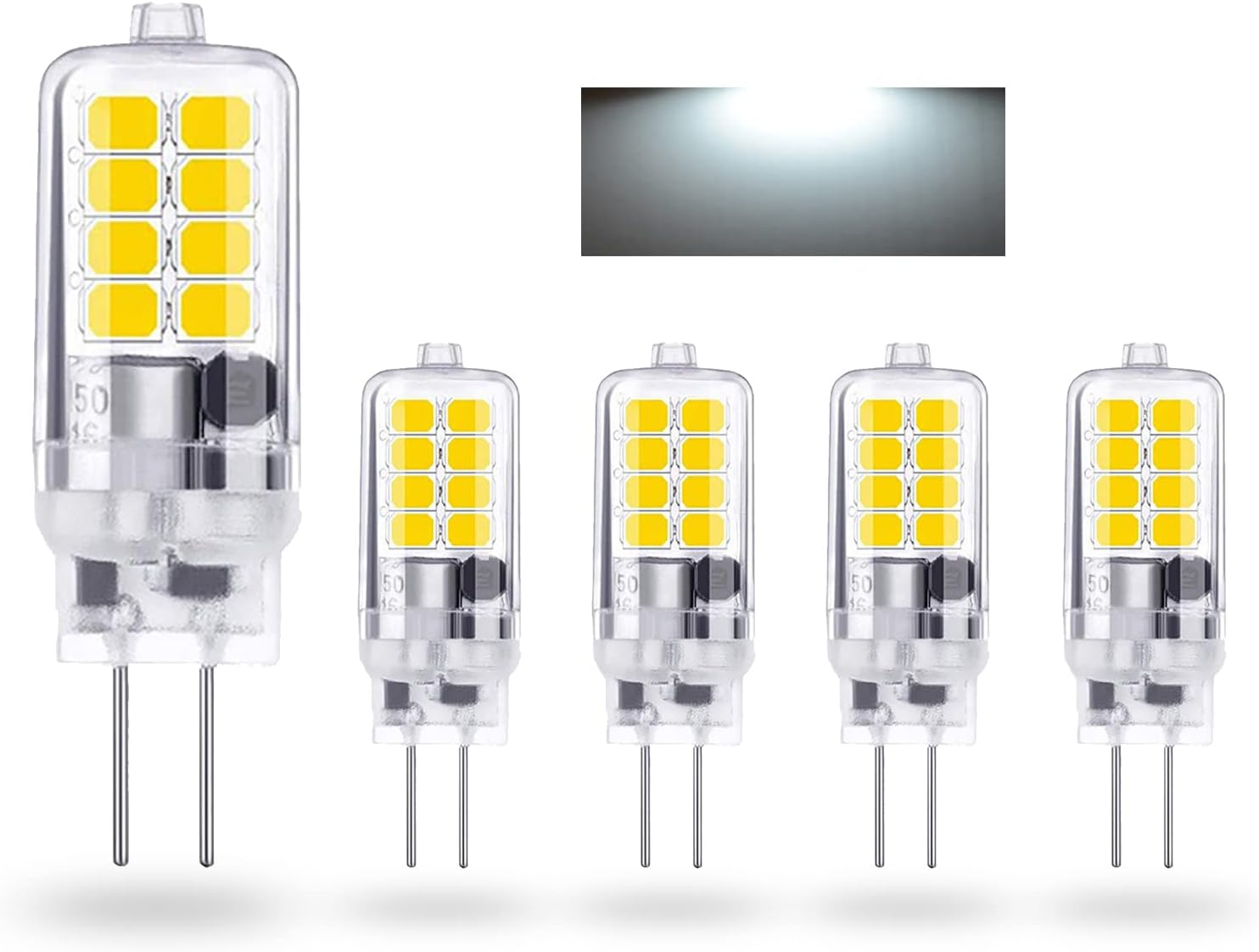 COITROZR Bombilla LED G4, 3W G4 LED Lámparas 300LM Not Dimmable, Equivalente a lámpara halógena de 30W, AC/DC 12V Sin Parpadeo,Cool white 6000k,5PCS