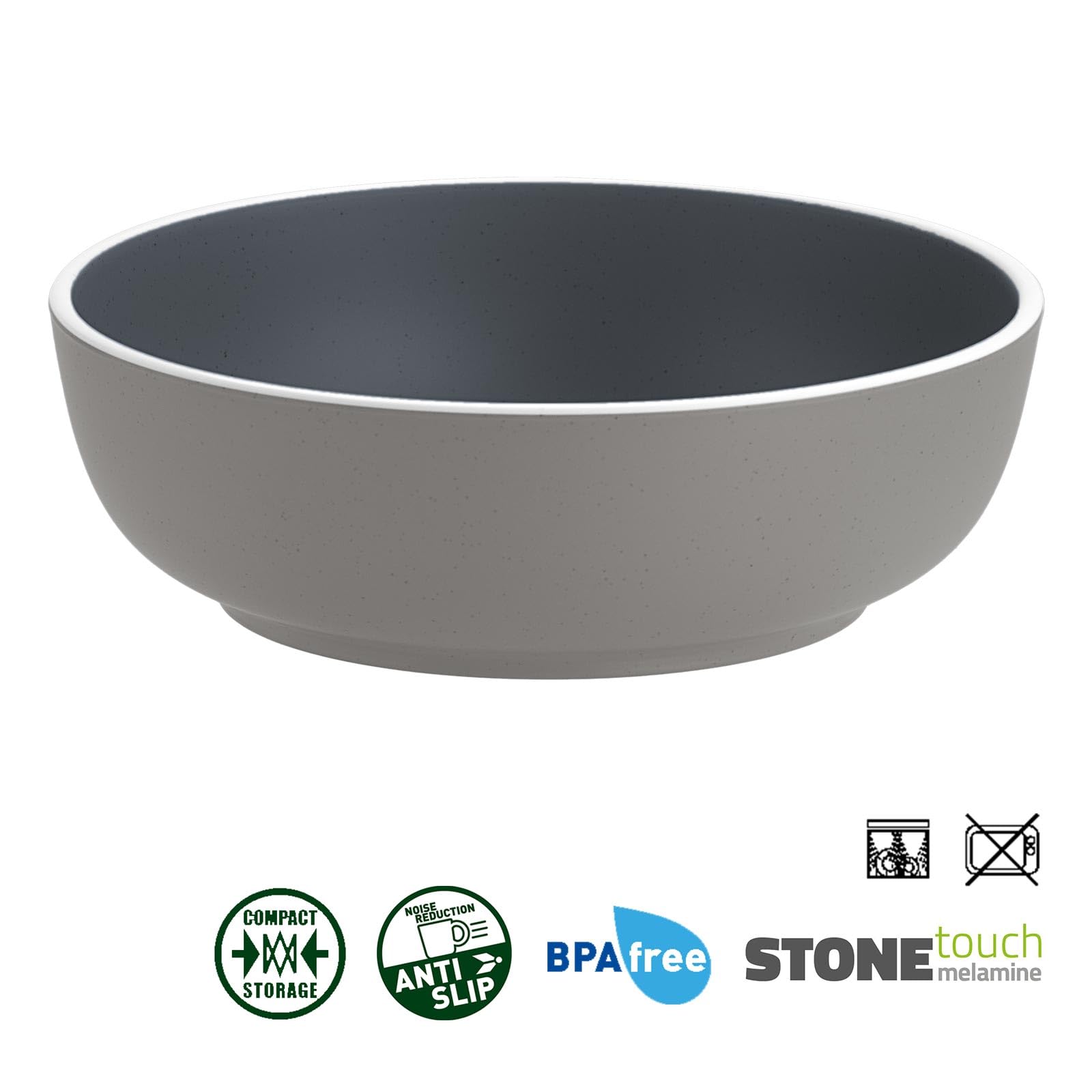 BRUNNER Camping-Geschirr-Set Melamin 2-4 Personen (12, 16 oder 36-teilig) Trilogy Dark - Stapelbar, Kratzfest - hochwertig + edel 3-farbig blau + grau | Steingutoptik und Porzellanhaptik | Antislip