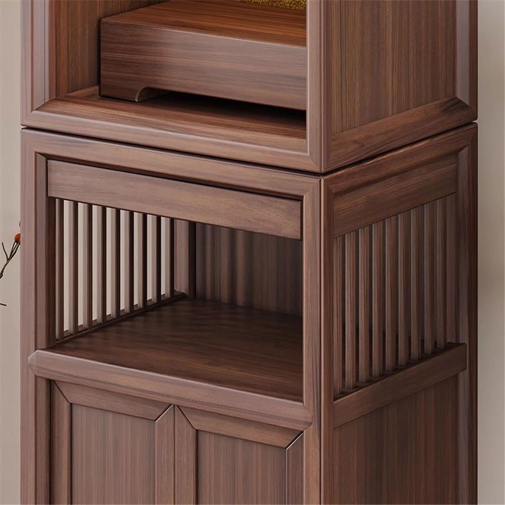 Mesa del Altar del Santuario Gabinete Vertical de Nogal Negro, Estilo Chino, Sencillo y con un Toque decoración Budista