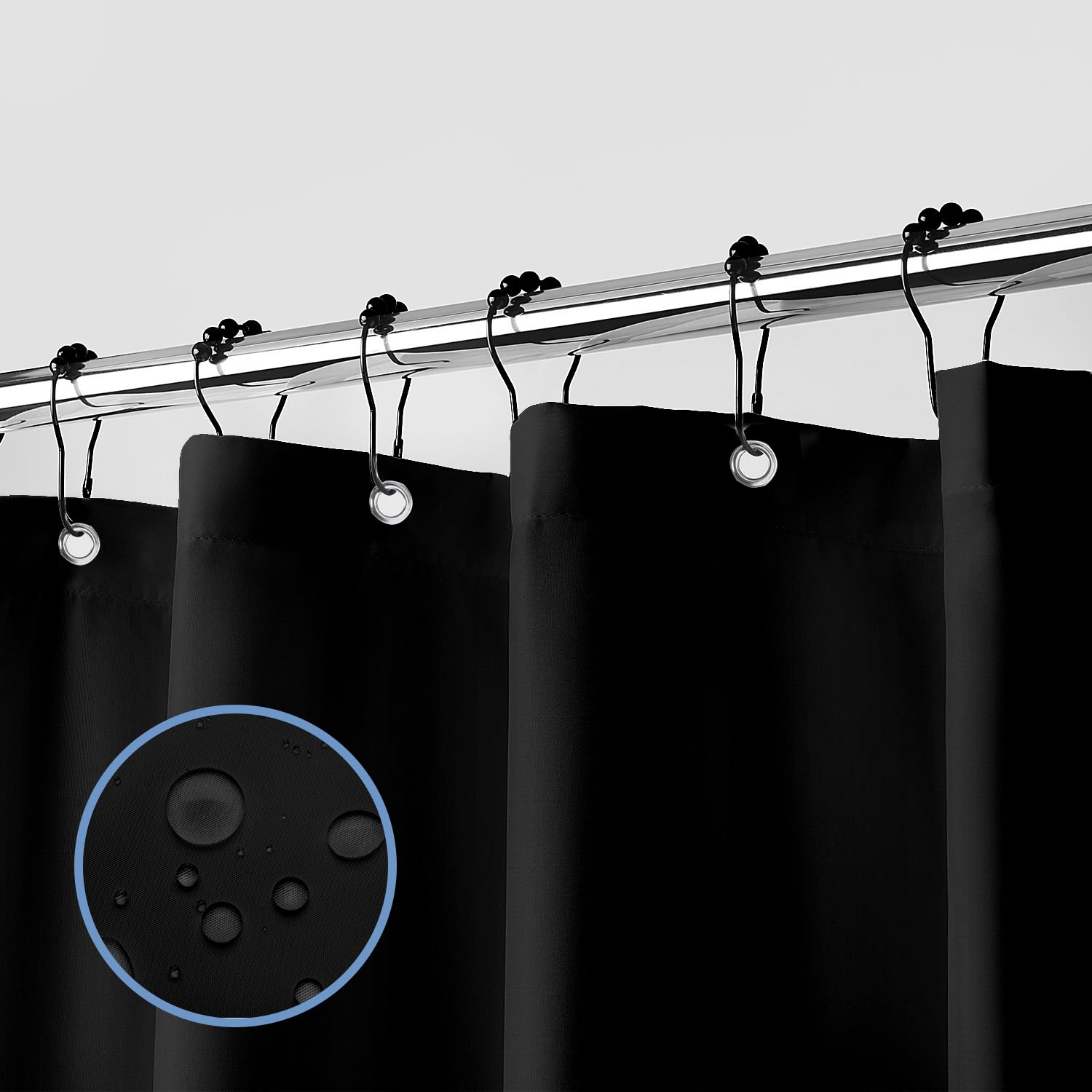 downluxe Waterproof Fabric Shower Curtain Liner - Soft Cloth Shower Liner with 3 Magnets, Shower Curtains for Bathroom, Machine Washable & Hotel Quality, 72" W x 72" H, Black
