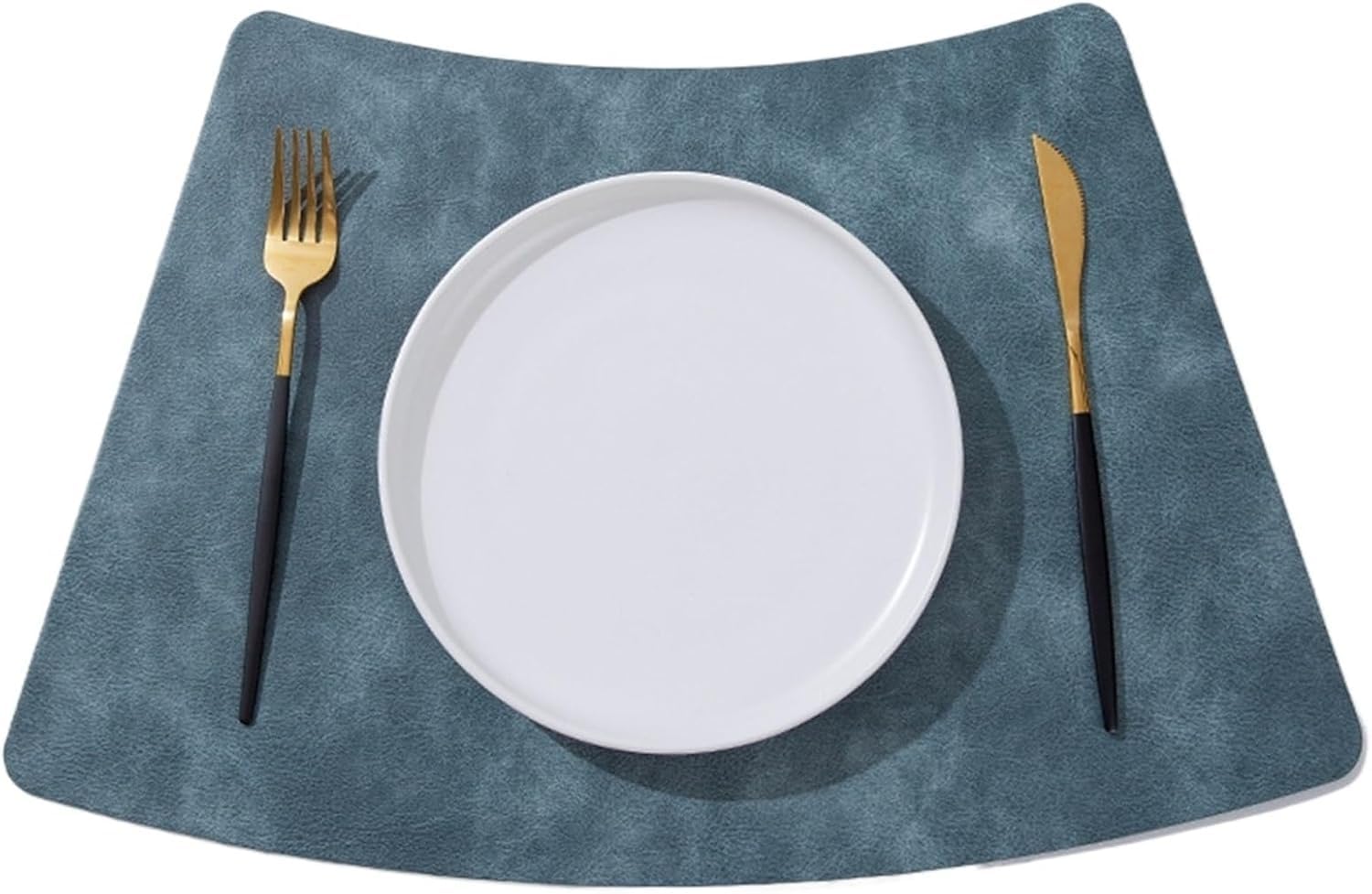Juego De Manteles Individuales De Cuero Sintético En Forma De Abanico De 4/6/8, Impermeables Y Limpias con Un Paño Resistente Al Calor Mantel Individual De Mesa De Com, Blue, Set of 4