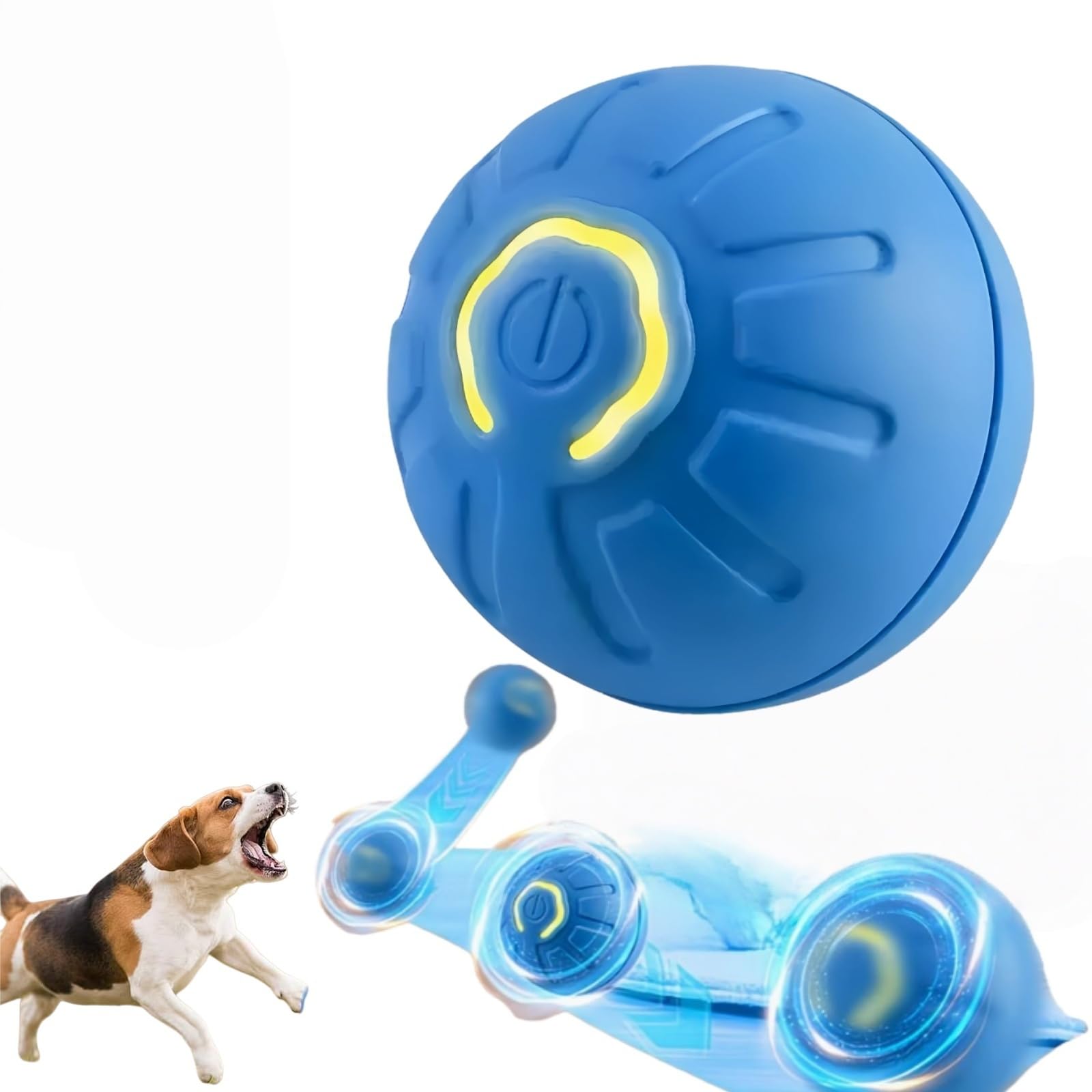 Nonyimu Electric Interactive Dog Ball, Small Medium Dogs Automatic Active Rolling Ball,Moving Dog with LED Light,Self-Propelled Bouncing Rechargeable Pet Ball for Boredom, Indoor/Outdoor Use (Blue)