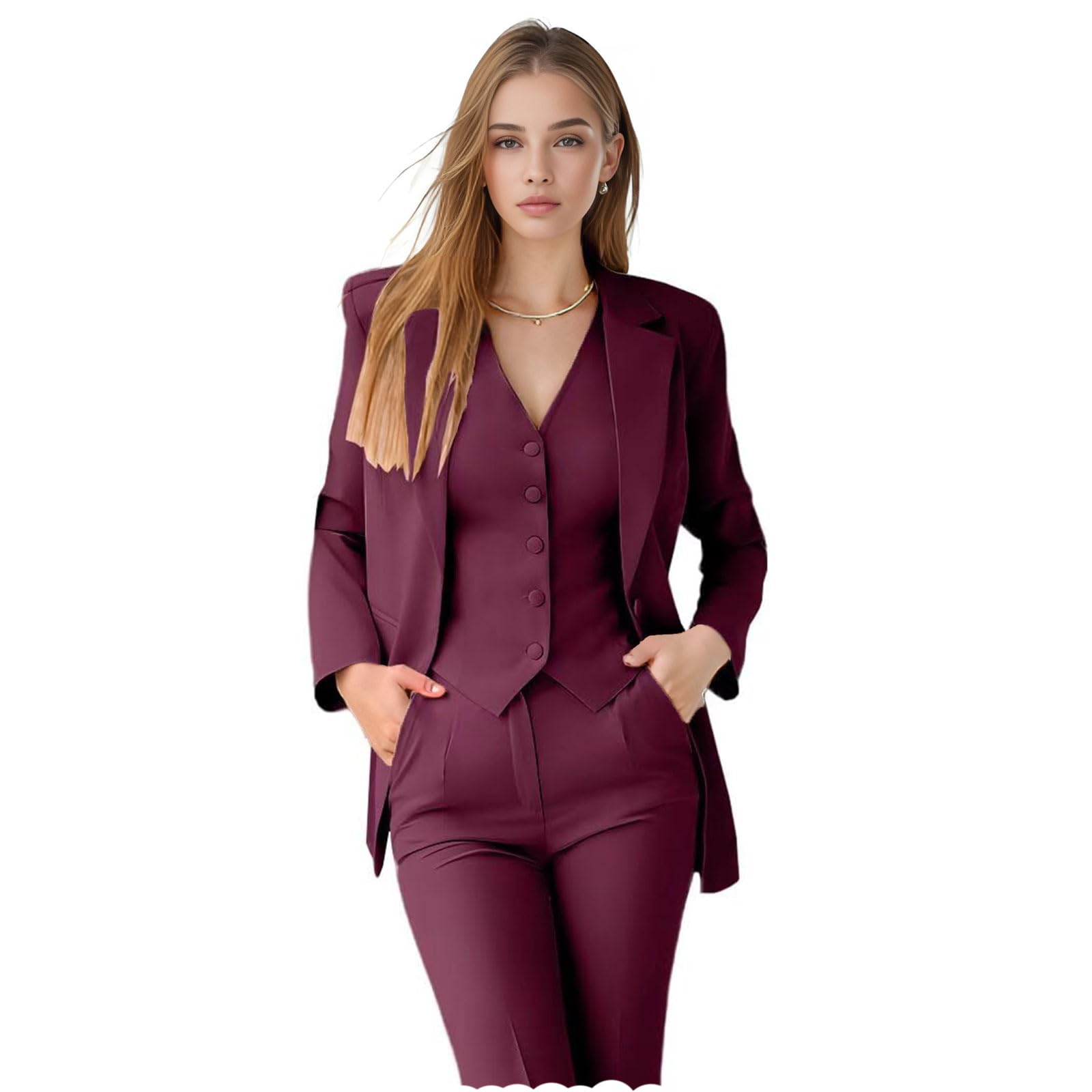 TIANMEI Women Suit 3 Pieces Notch Lapel Business Suits for Women Single Breasted Work Lady Tuxedo Slim Fit