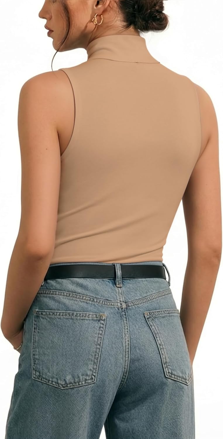 MANGOPOP Women's Mock Turtle Neck Long Sleeve Tops Bodysuit Jumpsuit