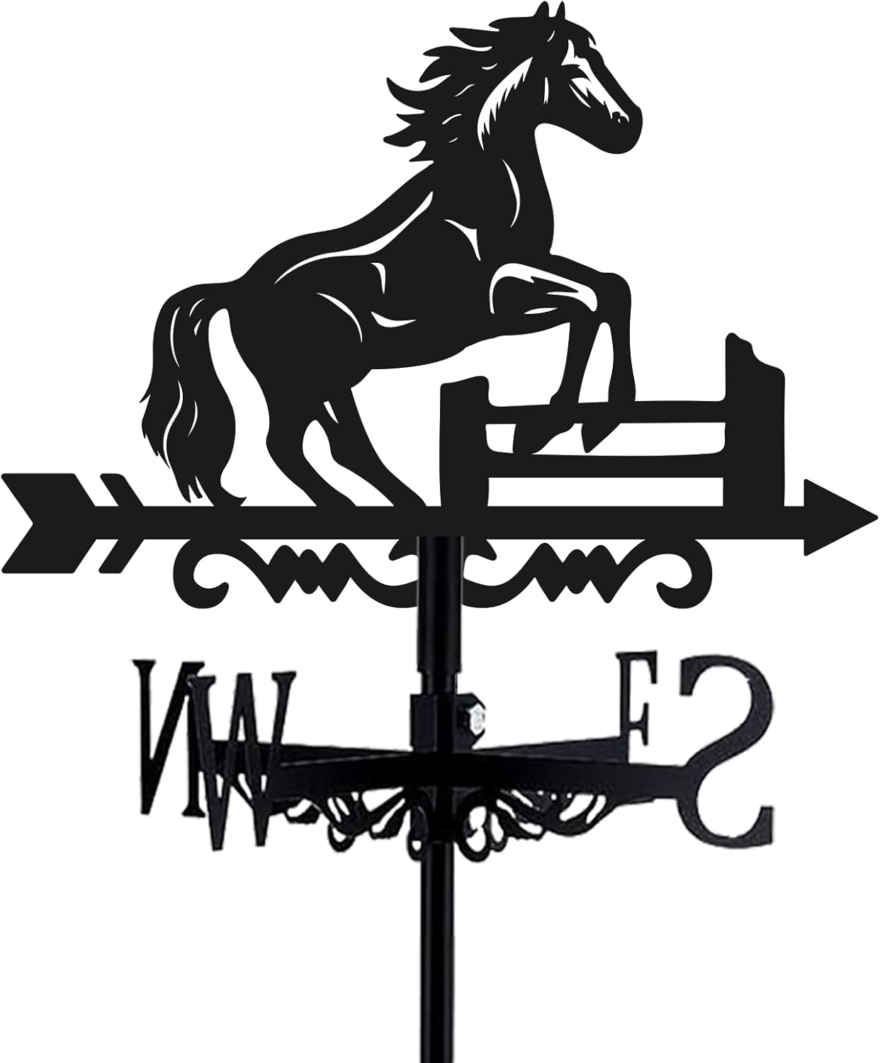 Horse Weathervane Roof 26” Height Black Metal Running Horse Windvane Durable Cool Animals Weathercock Windmill Wind Cups