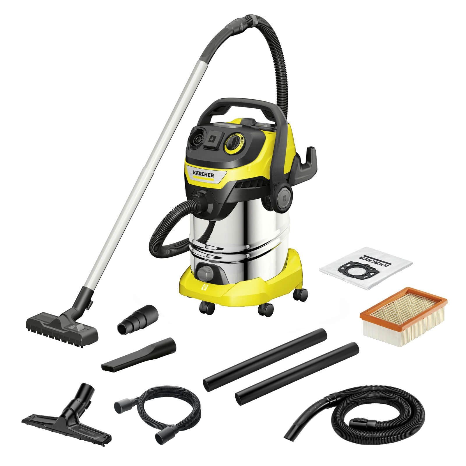 Aspirator Multifunctional Karcher WD 6 P S V-30/8/22/T 1.628-376.0, 1300 W, 30 L, Aspirare umeda SI uscata, Functie de suflare, Galben