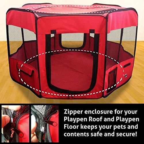 ToysOpoly Pet Playpen 45" Indoor/Outdoor Cage. Best Exercise Kennel for Your Dog, Cat, Rabbit, Puppy, Hamster or Guinea Pig. Portable Pen for Easy Travel (Maroon) - Thumbnail 7
