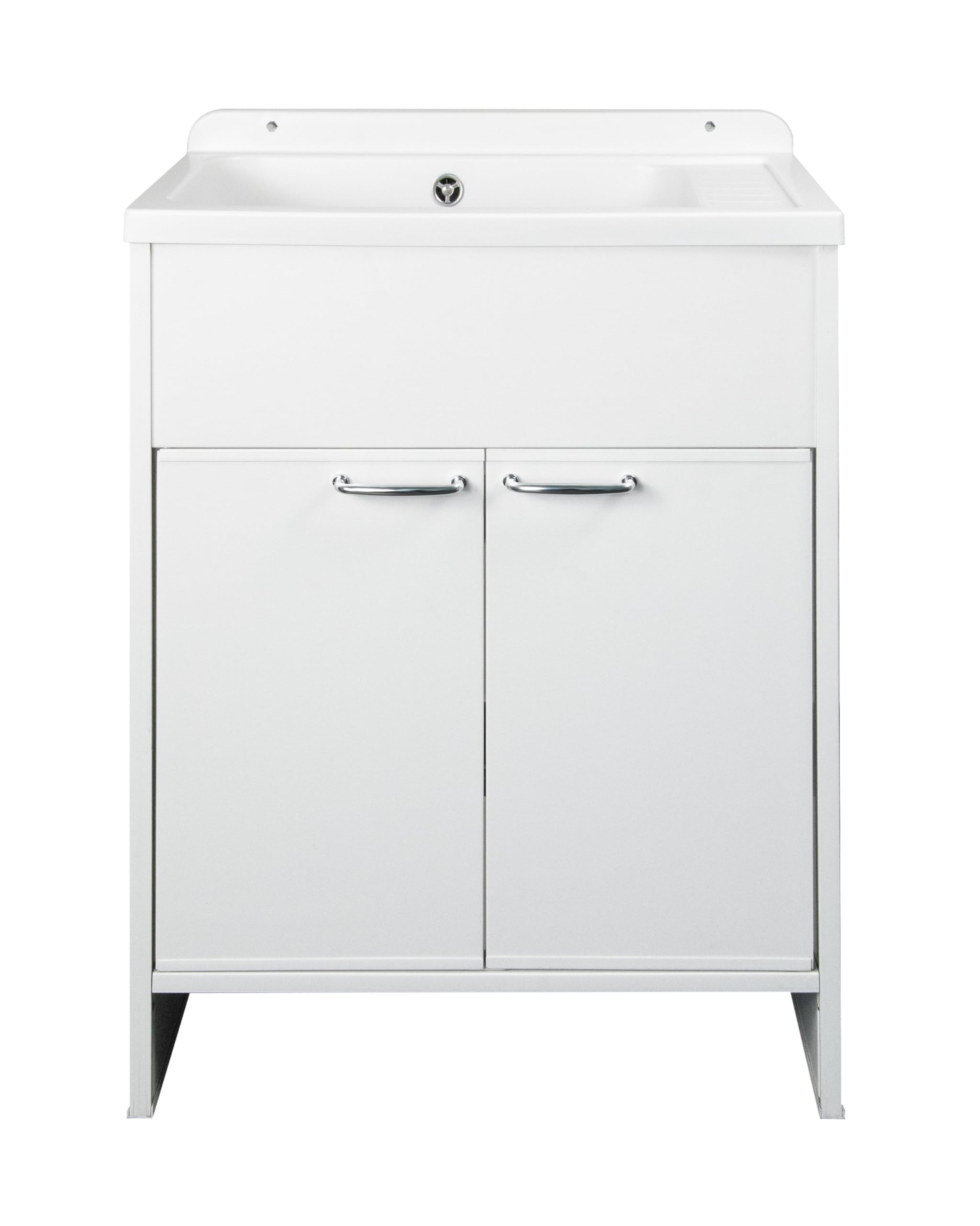 Negrari Lavatoio Salvaspazio in Resina PVC, Resistente all'umidità, Vasca resistente agli acidi di uso comune, Kit di scarico con pilettone in metallo, L58 x P38 x H85 cm, Bianco