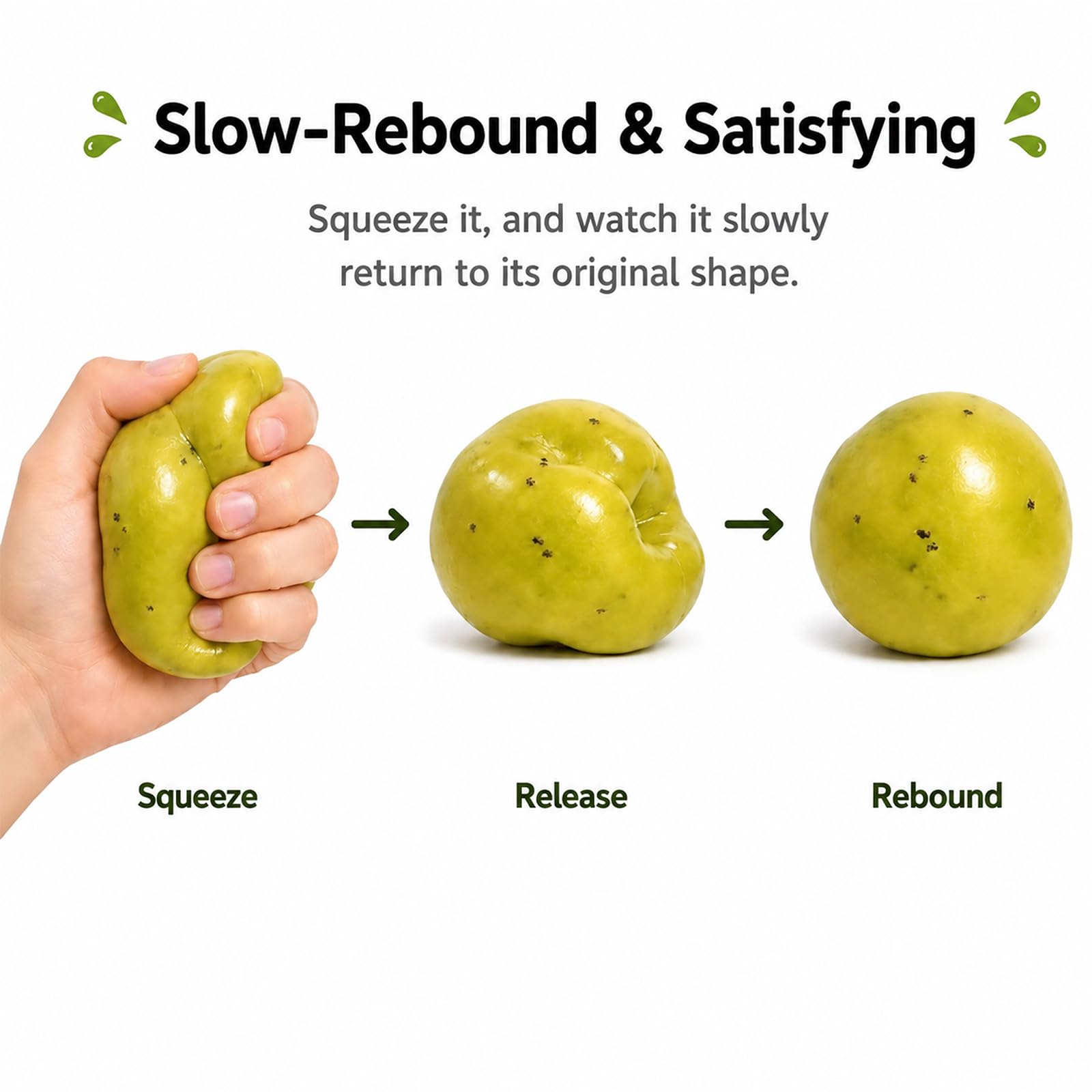 Slushy Squishies, Slushy Kiwi Squishies Stress Relief Ball，Realistic Kiwi Fruit Slush Stress Ball，Soft Stress Relief Sensory Fidget Toys (Light Green)