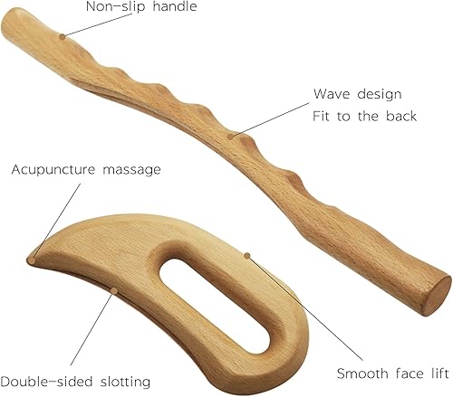Miniatura 5 de Openfly Herramienta de rodillo de masaje de espalda de madera, 2 piezas, herramientas de masaje de terapia de madera para alivio del dolor de