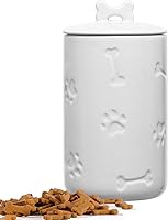 NIXBYO Airtight Ceramic Dog Treat Jar - 9x5" Large White Farmhouse Cookie Container for Kitchen Counter, Dogs Cats Pets Storage