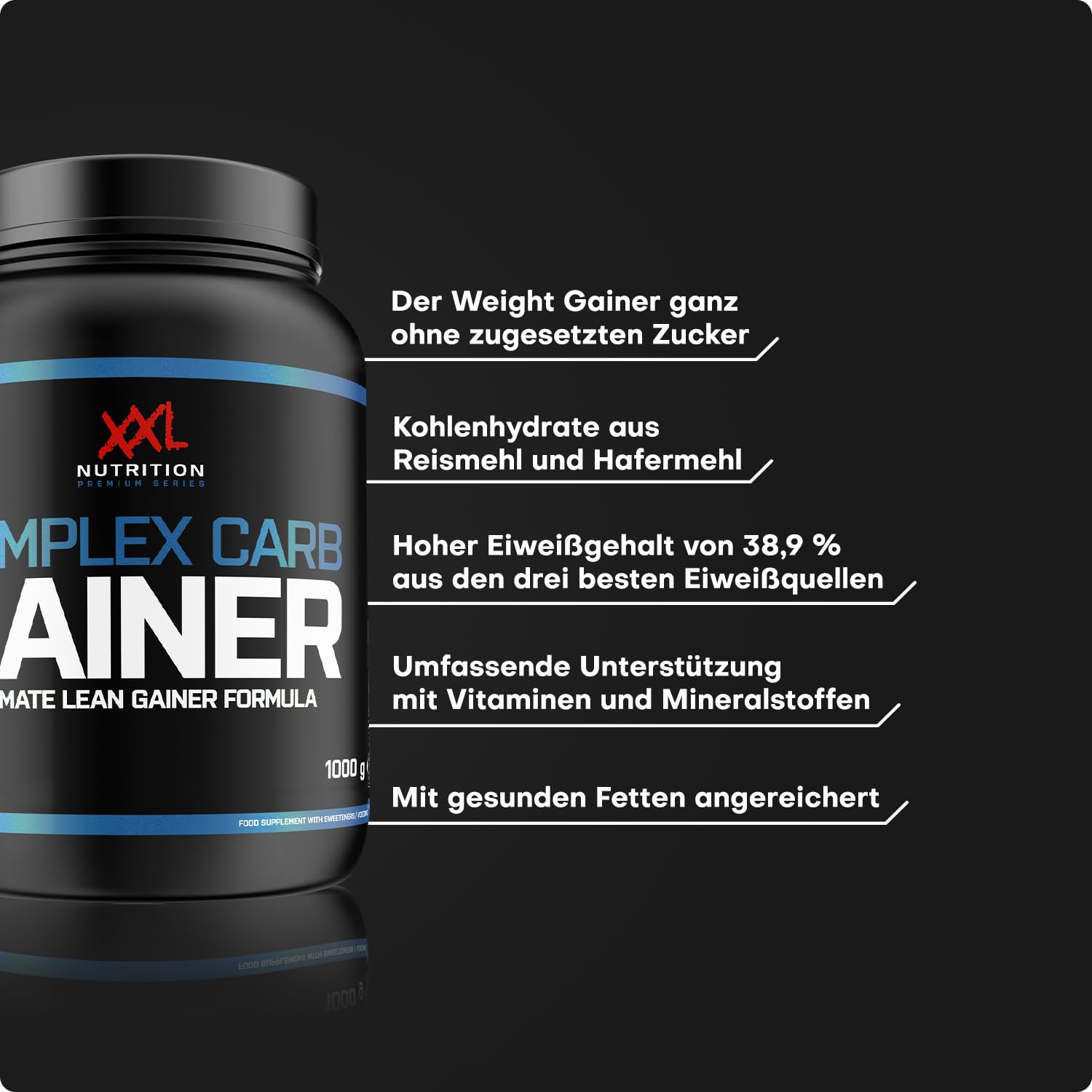 XXL Nutrition - Complex Carb Gainer - Mass Gainer - Weight Gainer - Komplexe Kohlenhydrate - Eiweiß - 2500 Gramm - Banane