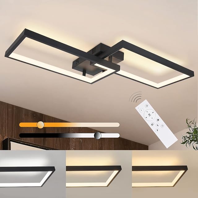 CBJKTX Ściemniana lampa sufitowa LED z pilotem Czarna 40W Metalowa lampa do salonu Nowoczesny design Lampa do sypialni Lampa kuchenna do sypialni Jadalnia Pokój dzienny Biuro
