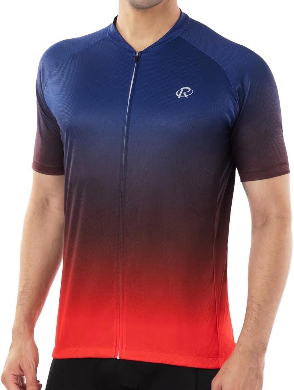 ROTTO Camiseta de ciclismo de manga corta para hombre, color degradado, serie Pro con bolsillo trasero con cremallera, L