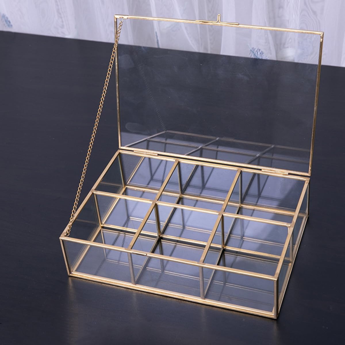 KICHOUSE Schmuckkästchen mit 6 Fächern, Legierung und Glas, Multi Slot | Ringe und Halsketten, Transparentes Design, für Schmuckläden und Zuhause