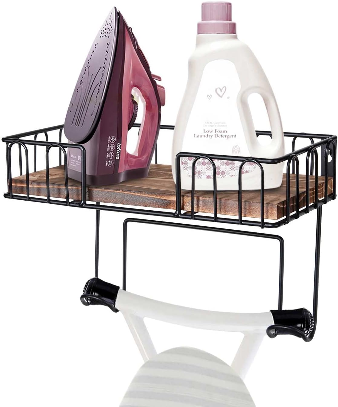Ironing Board Hanger Wall Mount, Ironing Iron Board Wall Mount with Shelf, Metal Iron Holder Wall Mount with Large Storage Wooden Base Basket for T and Y Leg, Iron Board Hanger for Laundry Room… : Home & Kitchen