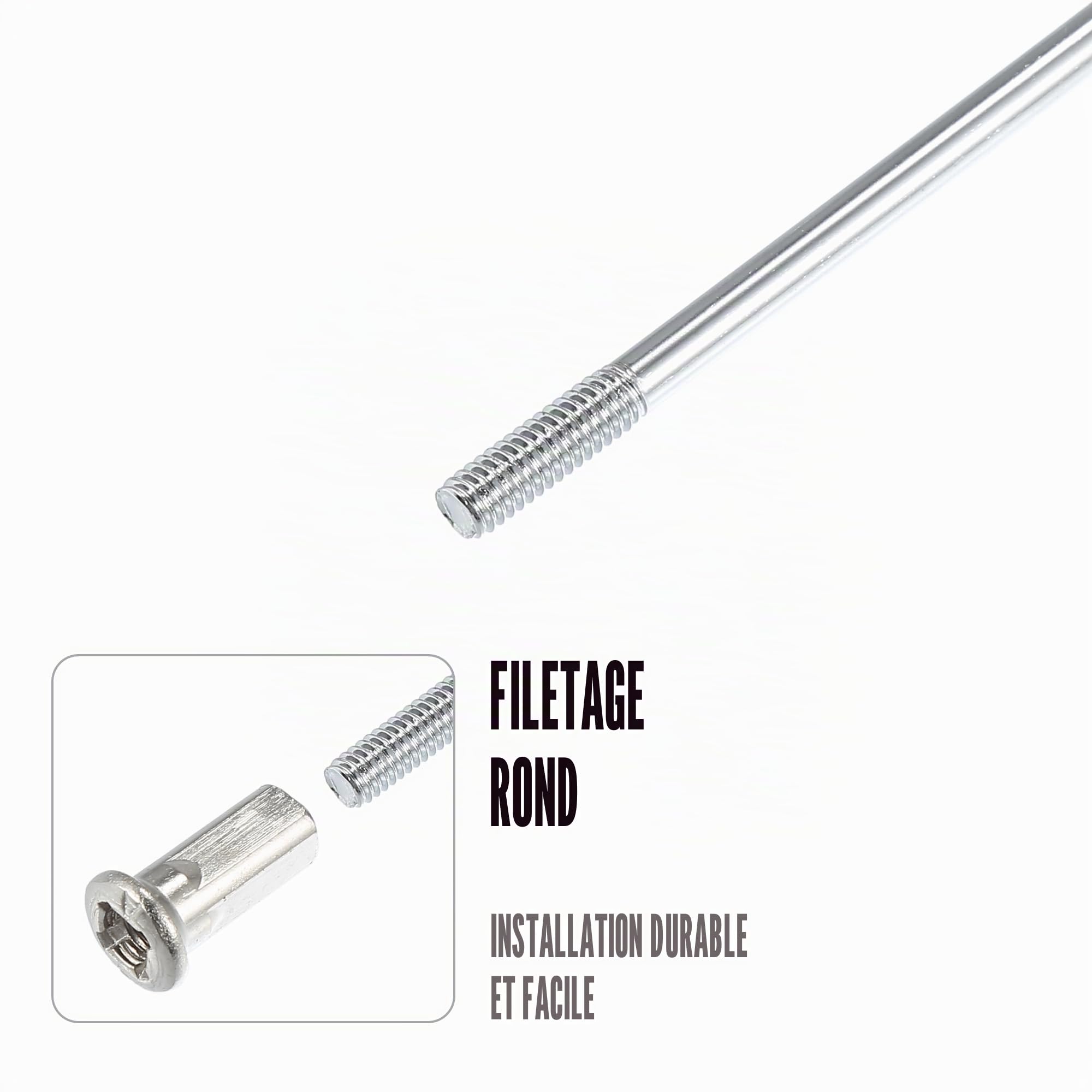 sourcing map Rayons De Roue De Moto avec Écrous Argent 36pcs 4mm 170mm | Argent, Avec Mamelons, Pour Reconstruction De Roue, Résistant, Anti-Impact, Améliore La Capacité De Charge Oscillante